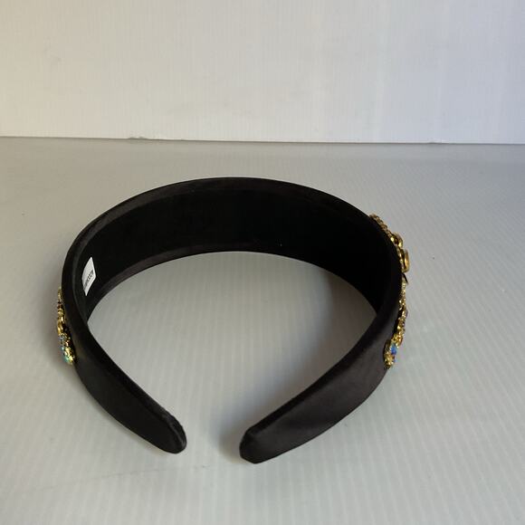 Headband Black Embellished Gold Butterfly Rhinestone Crystal Hair Band NEW